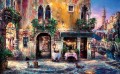 ヴェネツィアの夜のカフェ街並みの近代的な都市のシーン